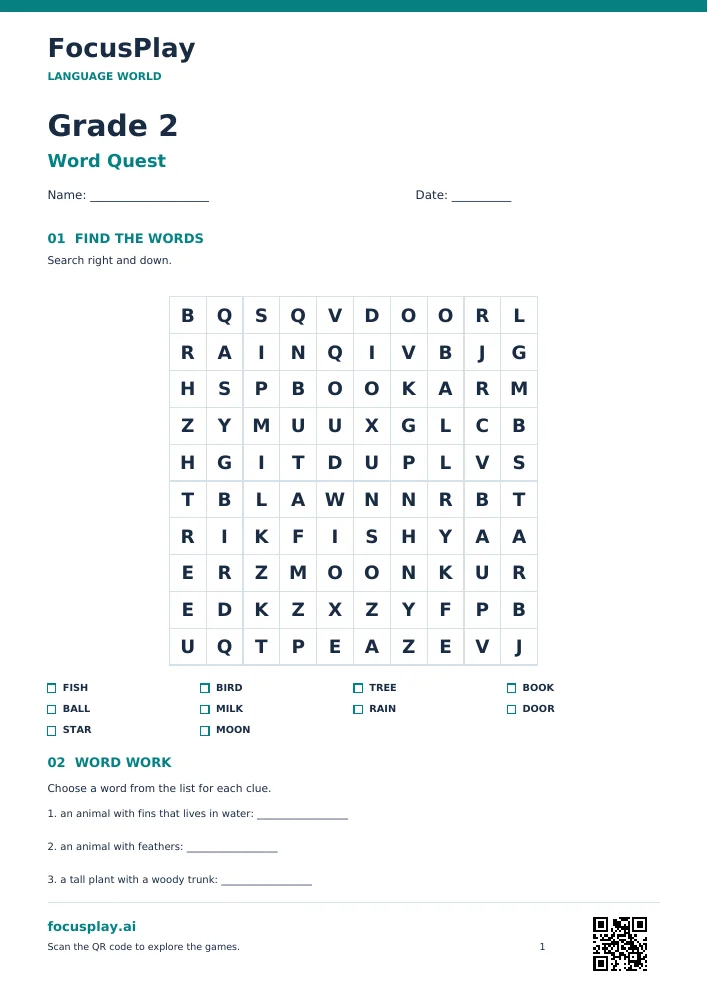 Grade 2 Word Search Worksheet