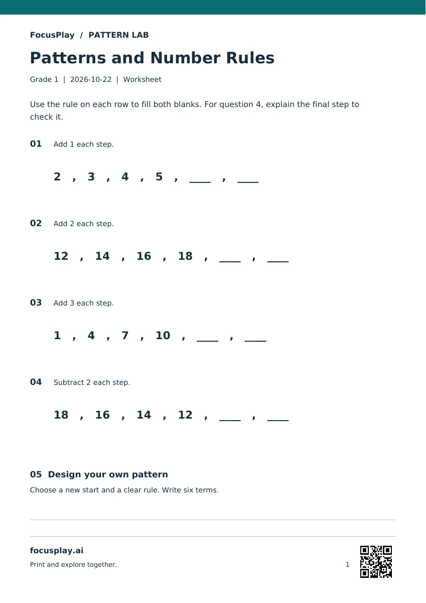 Grade 1 - Patterns and Number Rules