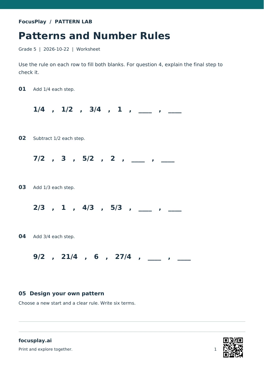 Grade 5 - Patterns and Number Rules