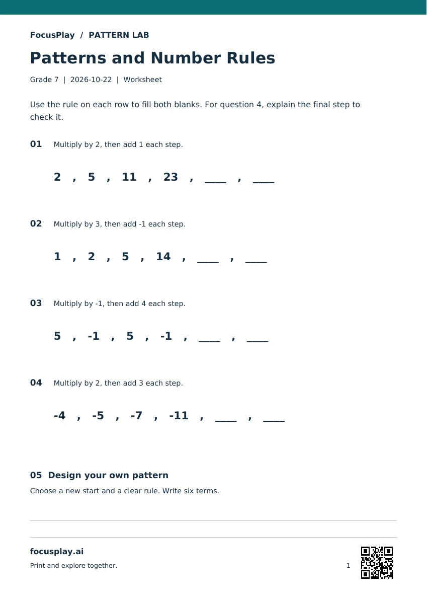 Grade 7 - Patterns and Number Rules