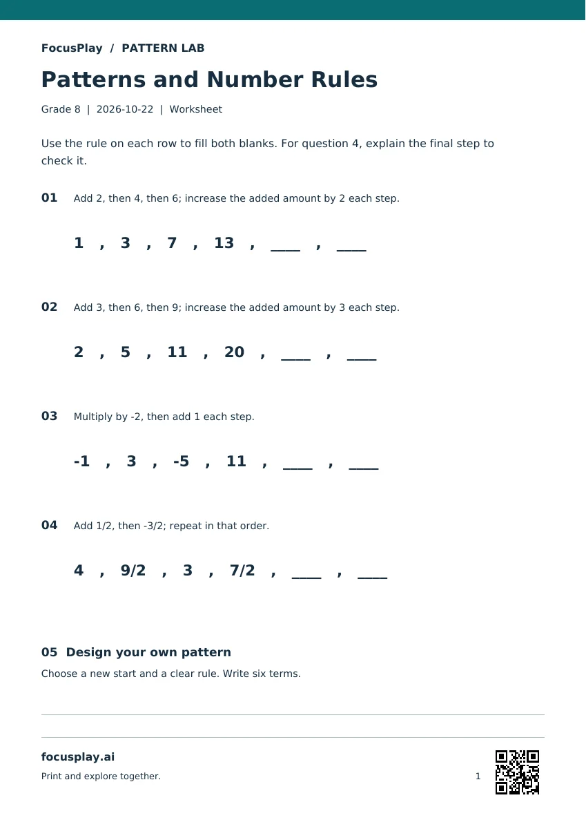 Grade 8 - Patterns and Number Rules