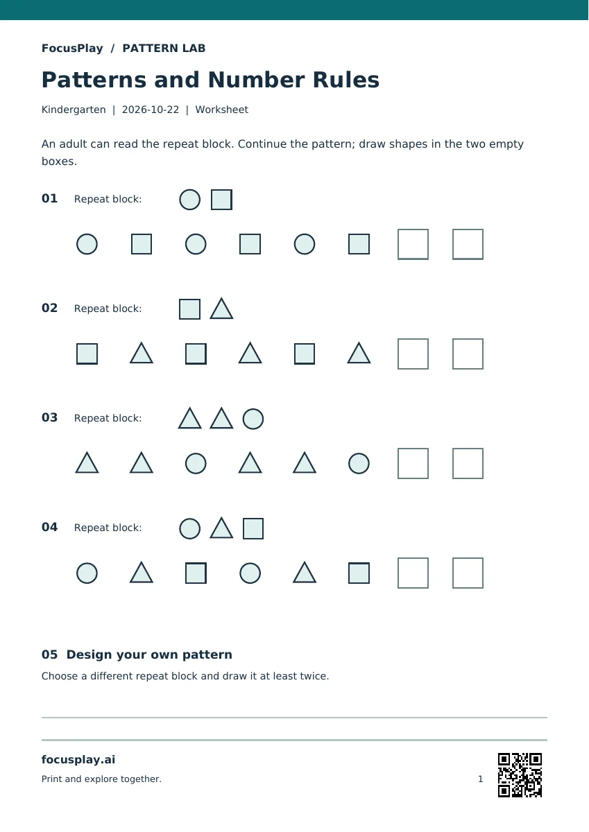 Kindergarten - Patterns and Number Rules